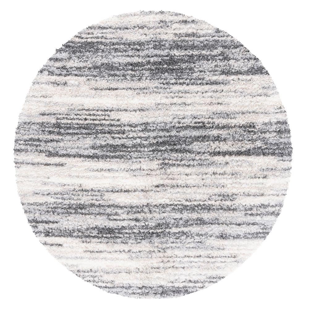 Berber Shag 7 ft. x 7 ft. Charcoal/Gray Distressed Striped Round Area Rug price history on PriceWatchPro
