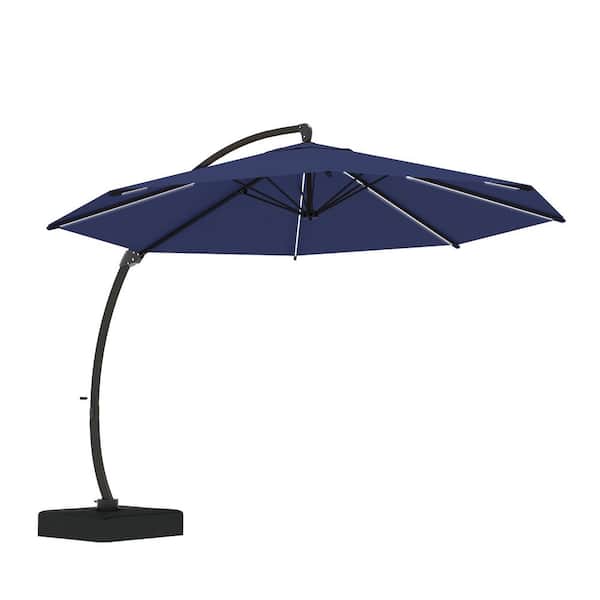 Unbranded Series 11 ft. Cantilever Patio Umbrella with Base Included, Round  Aluminum Outdoor Umbrella with Solar Lights, Navy Blue 8011LEDBLUE