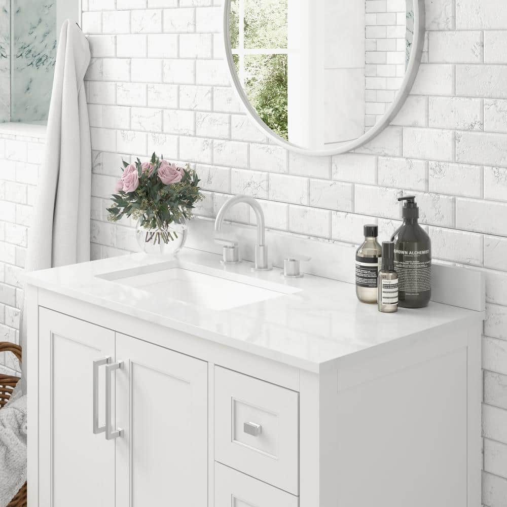 Vivien 36" White Composite Bathroom Vanity with Stone Top and Ceramic Sink