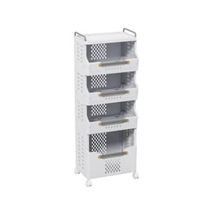 4-Tier White Heavy Duty Plastic Rolling Mobile Storage Utility Kitchen Cart with Wheels for Spice, Condiments