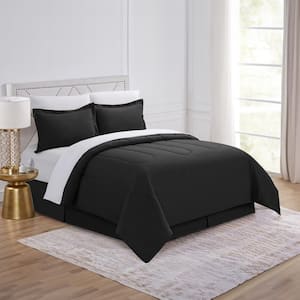 All-Season 8-Piece Black Solid Color Microfiber Queen Bed in a Bag