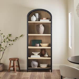 Arched 76 in. Tall Black Wood 5-Shelf Bookcase with Open Front Storage Design