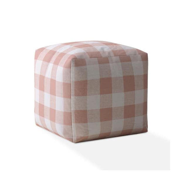 HomeRoots Charlie Pink And White Cotton Square Pouf Cover Only