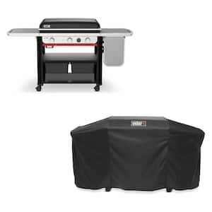 Slate Griddle 3-Burner Propane Gas 30 in. Flat Top Grill in Black with Extendable Side Table and Grill Cover