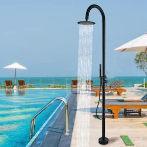 Outdoor Exposed Shower Faucet Single-Handle Freestanding Tub Faucet with Hand Shower in Matte Black