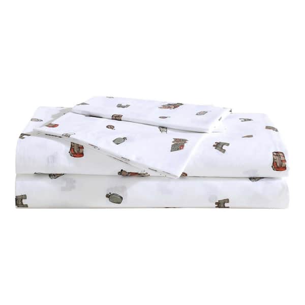 Buddy Camping Allover 3-Piece White Cotton Twin Sheet Set