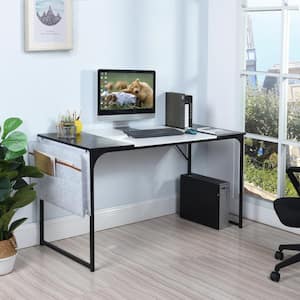 Dembe 55 in. Rectangular Black/White Wood Computer Writing Desk with A Storage Bag