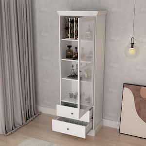 White Wood Wine Cabinet Bar Kitchen Food Pantry With 4-Tier Adjustable Shelves and 2-Drawers Door Cabinet