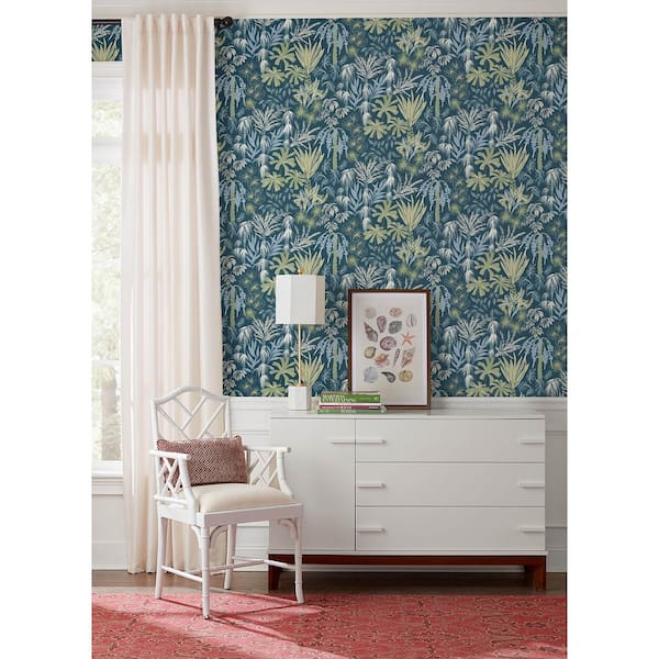 Everglades Teal Blue Botanical Wallpaper Sample