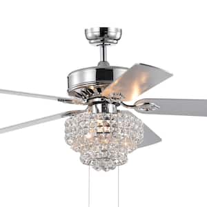 Bryanya 52 in. Indoor Chrome Finish Hand Pull Chain Ceiling Fan with Light Kit