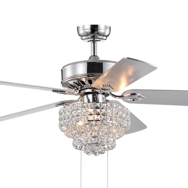 Warehouse of Tiffany Bryanya 52 in. Indoor Chrome Finish Hand Pull Chain Ceiling Fan with Light Kit
