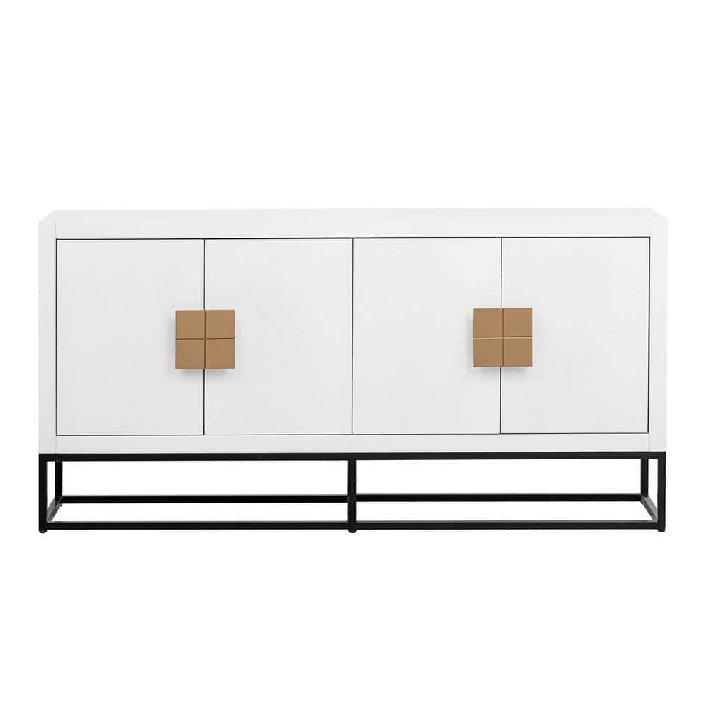 63.00 in. W x 15.60 in. D x 29.90 in. H White Linen Cabinet Sideboard with 