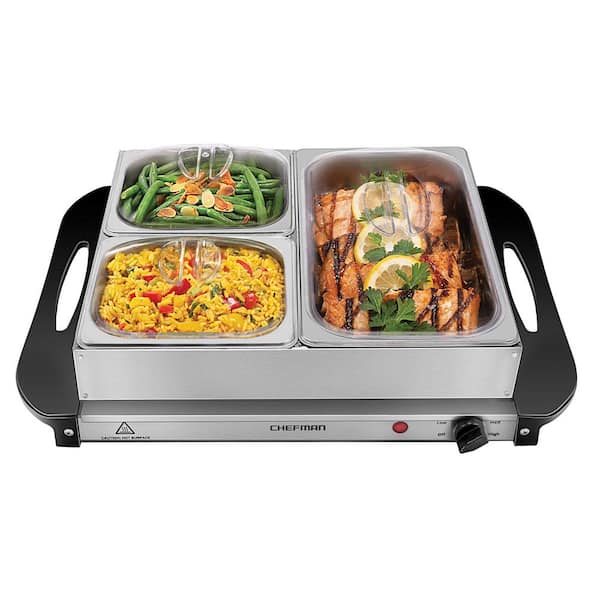 Chefman Stainless Steel & Glass Electric Warming Tray - Black, 21