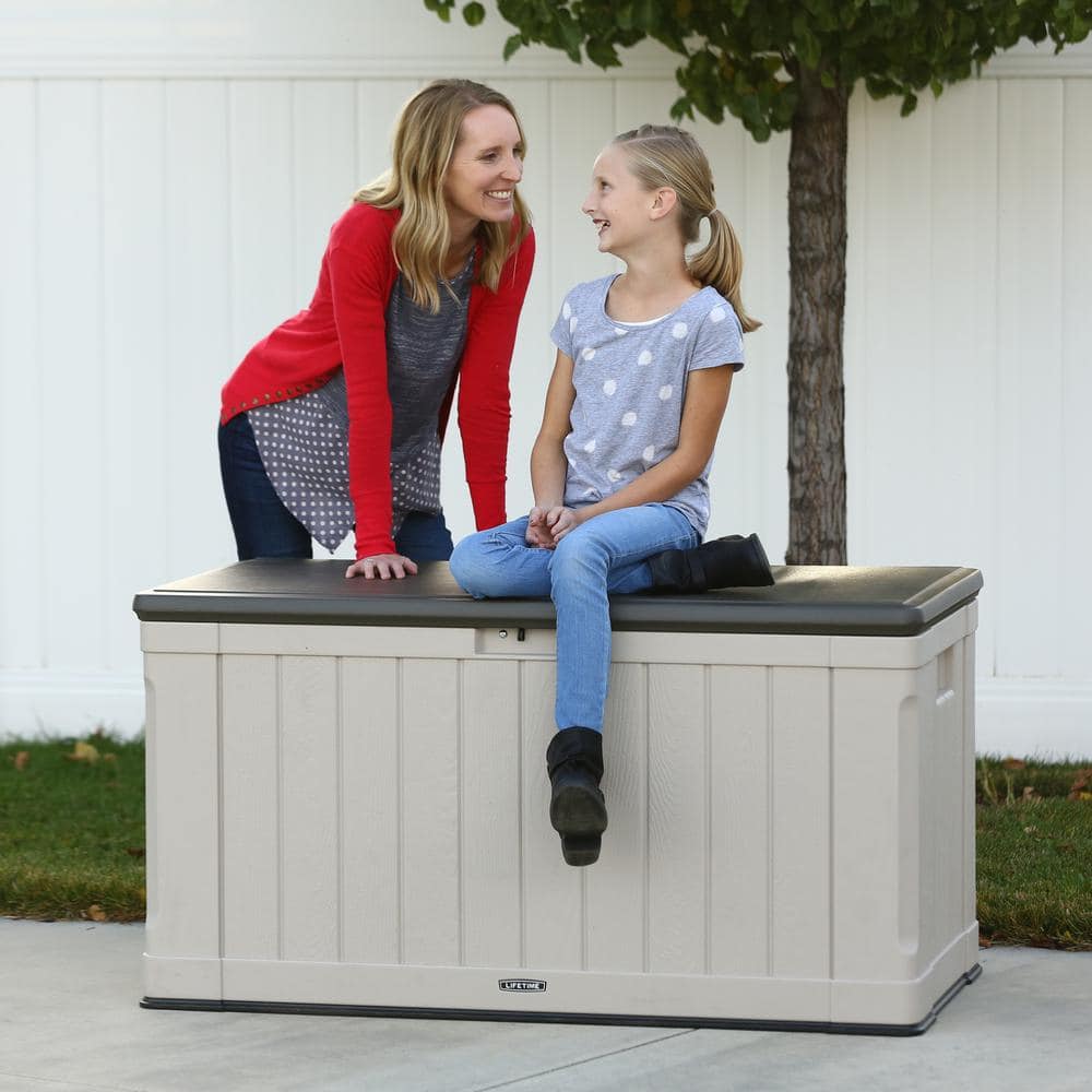Tan and Brown Lockable 116 Gallon Plastic Deck Box