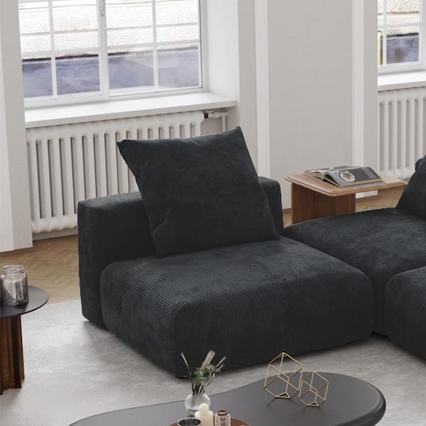 Magic Home 39 in. Armless Oversized Corduroy Polyester Modular Sofa Couch Ottoman in. Black