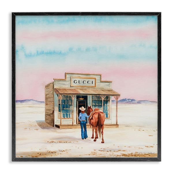 Glam Cowgirl at Desert Shop by Amanda Greenwood Black Framed Nature Giclee Art Print 24 in. x 24 in.