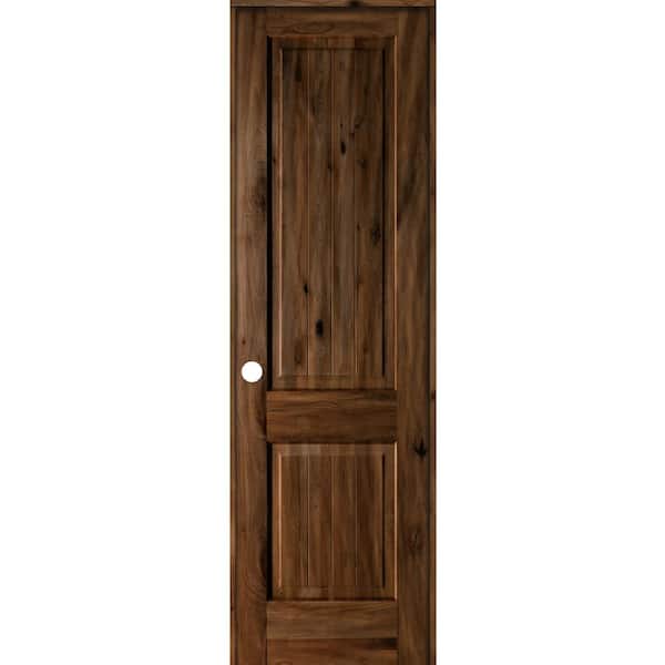 Krosswood Doors 28 in. x 96 in. Knotty Alder 2 Panel Right-Hand Square Top V-Groove Provincial Stain Wood Single Prehung Interior Door