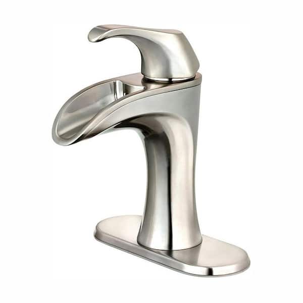 Pfister Brea Single Handle Single Hole Bathroom Faucet with Deckplate in Brushed Nickel