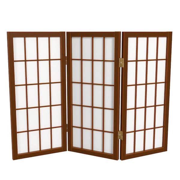 2 ft. Short Desktop Window Pane Shoji Screen - Walnut - 3 Panels
