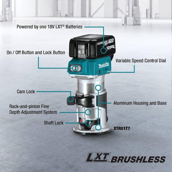 Makita XTR01T7 18V LXT Lithium-Ion Brushless Cordless Compact Router Kit 
