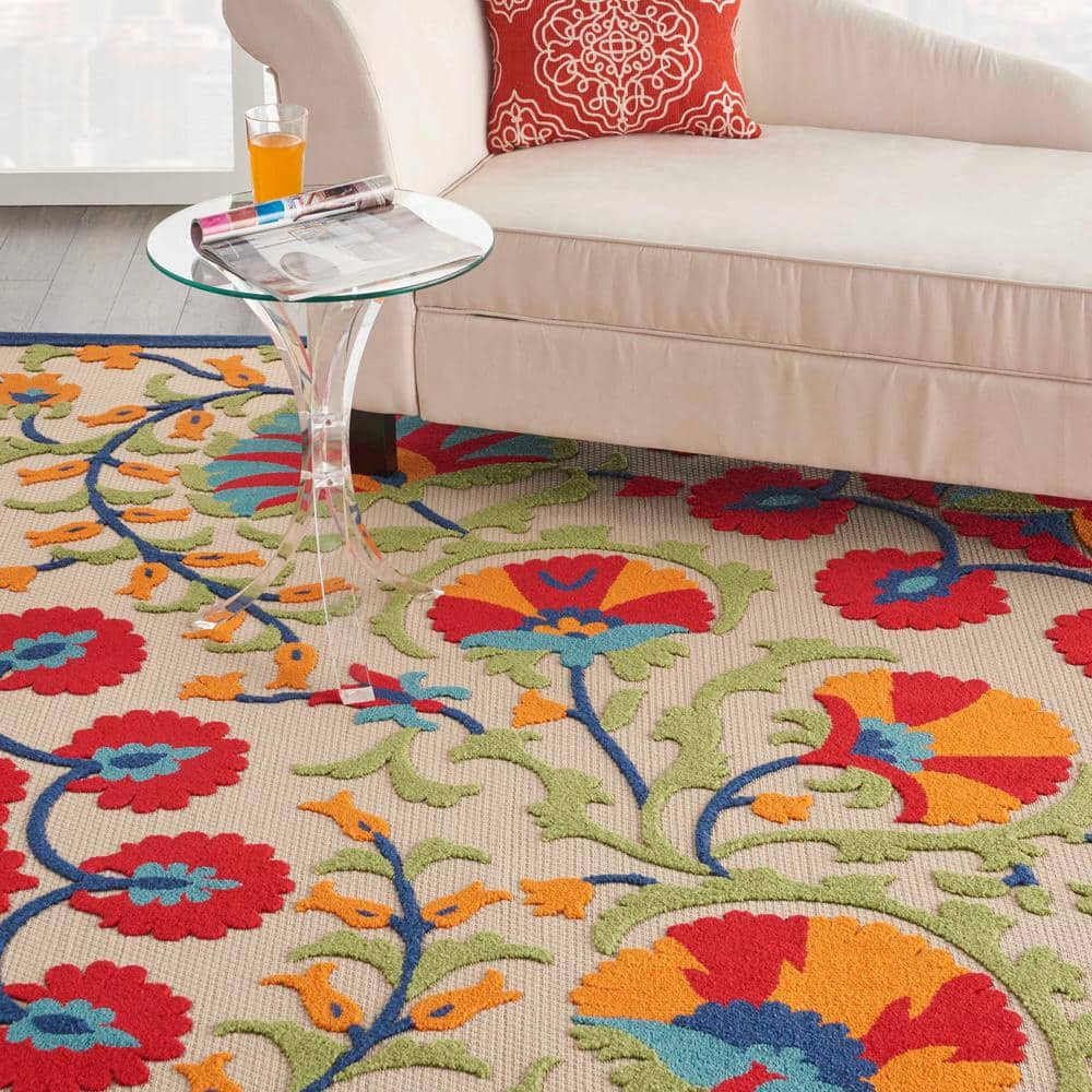 Nourison Aloha Multicolor Floral Synthetic Outdoor Rug