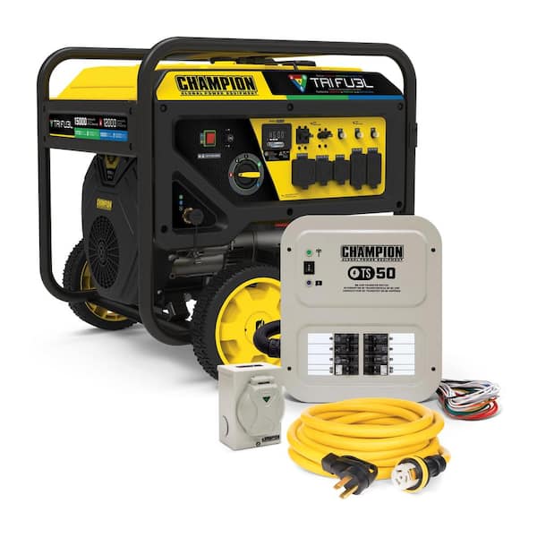 Champion Power Equipment 15,000/12,000-Watt Electric Start Gasoline Propane and Natural Gas Tri-Fuel Portable Generator with 50A Transfer Switch