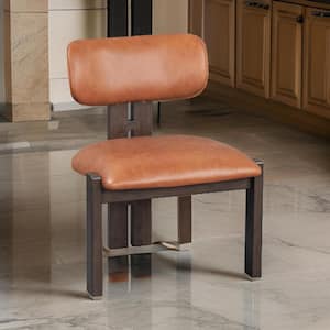 Tan and Brown Leather Wooden Frame Dining Chair