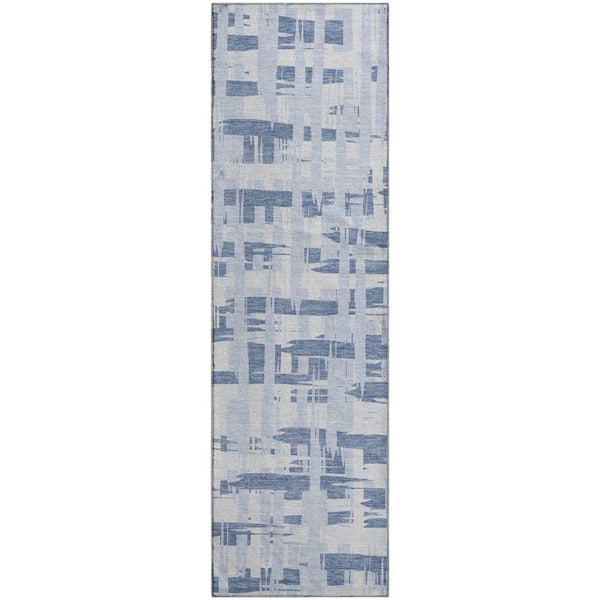 Mayfield Premium Machine Washable Abstract AMF1849 Blue 2 ft. 3 in. x 7 ft. 6 in. Runner Rug