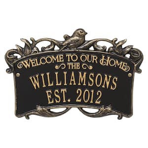 Songbird Welcome Rectangular Standard 2-Line Wall Anniversary Personalized Plaque in Black/Gold
