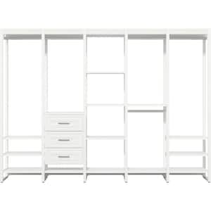 113 in. W White Adjustable Tower Wood Closet System with 3 Drawers and 19 Shelves
