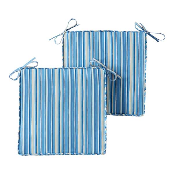 Greendale Home Fashions 18 in. x 18 in. Sapphire Stripe Square Outdoor Seat Cushion (2-Pack)