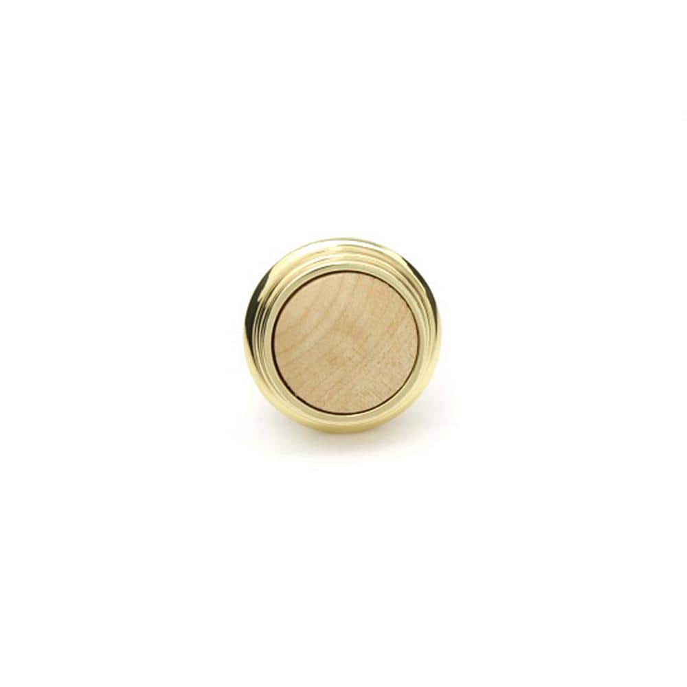 Polished Brass and Natural Maple Cabinet Knob