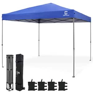 10 ft. x 10 ft. Blue Patented 1-Push Pop Up Outdoor Canopy Tent, Heavy-Duty Commercial Grade with Central Lock
