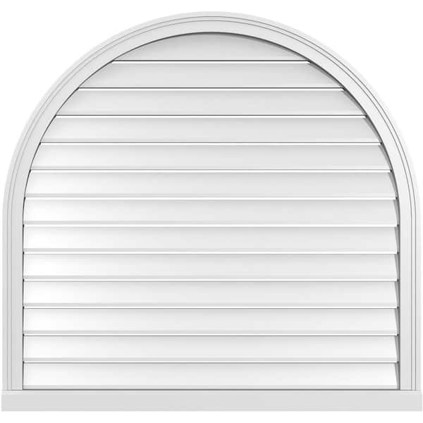 Ekena Millwork 42 in. x 40 in. Round Top White PVC Paintable Gable Louver Vent Functional