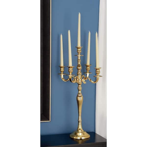 Litton Lane 25 in. Gold Aluminum Candelabra with 5 Candle Capacity