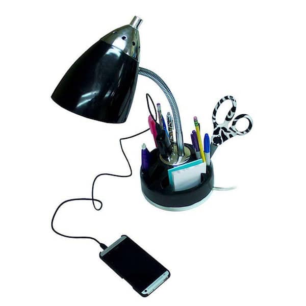 LimeLights 20 in. Black Organizer Desk Lamp with Charging Outlet Lazy Susan  Base LD1015-BLK - The Home Depot