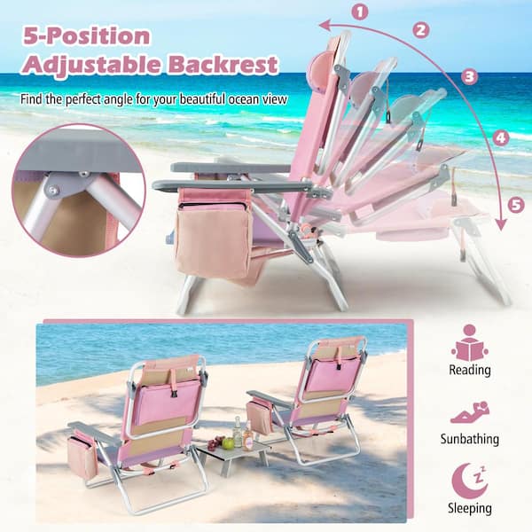 Gtnali Pink Aluminum Folding Outdoor Beach Chair Reclining Chair