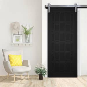 30 in. x 84 in. Whatever Daddy-O Midnight Wood Sliding Barn Door with Hardware Kit in Stainless Steel