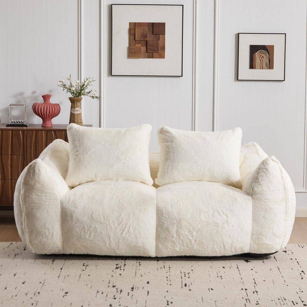 Nestfair 75.2 in. W Round Arm Artificial Rabbit Fur Rectangle Sofa