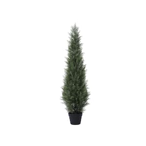 4 ft. Artificial Cedar Topiary Trees , Fake Cypress Plants with Solar Light String, Faux uv resistant Plants set of 1