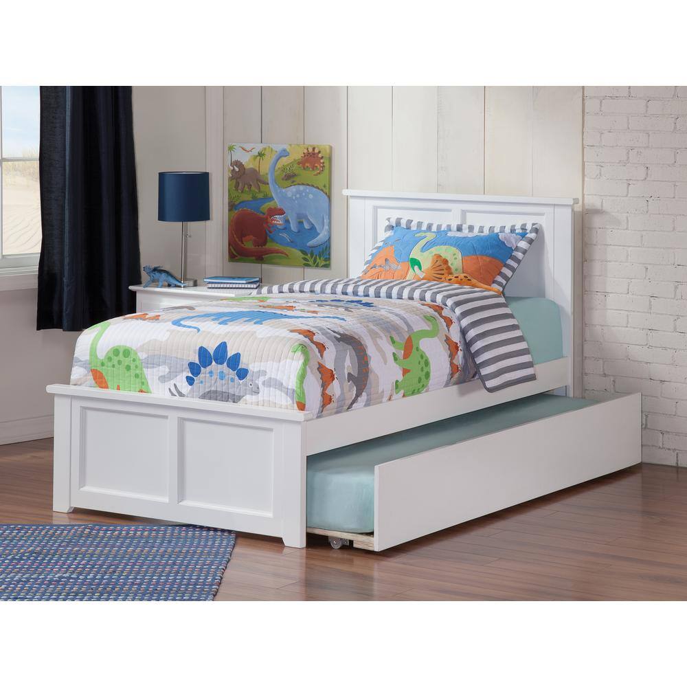 Madison White Twin Platform Bed with Urban Trundle and Upholstered Headboard