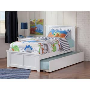 Madison Twin Platform Bed with Matching Foot Board with Twin-Size Urban Trundle Bed in White