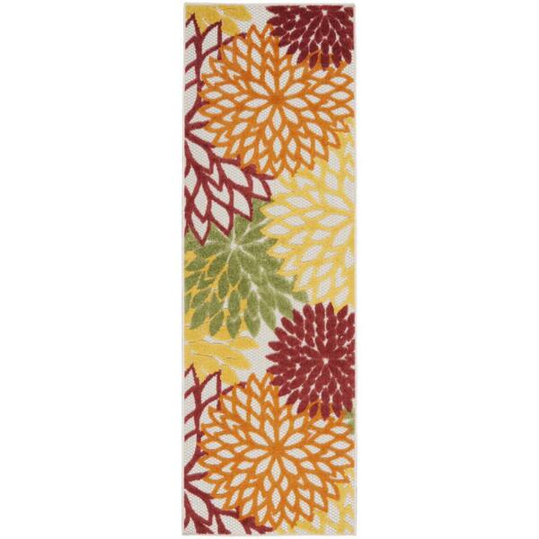 2' X 6' Red And Ivory Floral Indoor Outdoor Area Rug