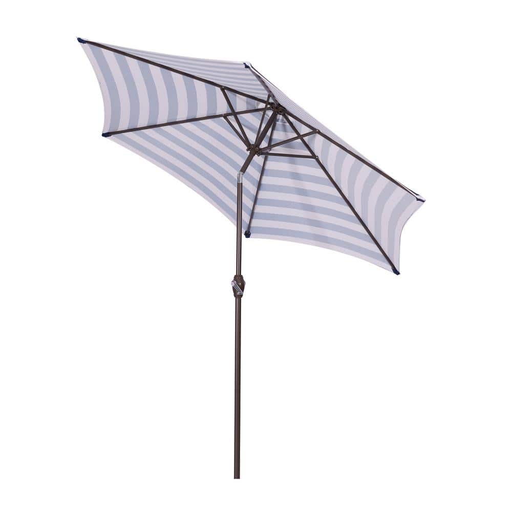 8.6 ft. Outdoor Metal Market Table Patio Umbrella in Blue White Stripes