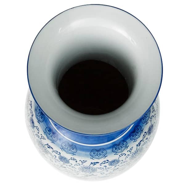 Red Lantern Oriental Furniture 36 in. Floral Blue and White