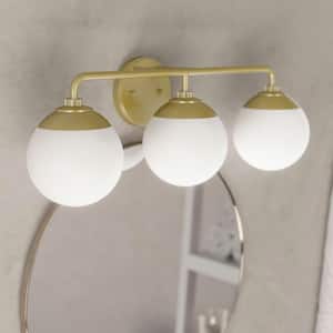 Hepburn 25 in. 3 Light Modern Gold Brass Vanity Light with Frosted Glass Bathroom Light