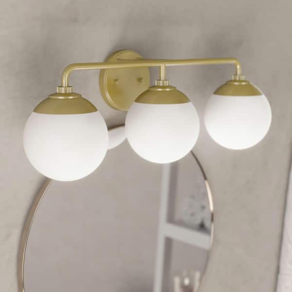 Hunter Hepburn 25 in. 3 Light Modern Gold Brass Vanity Light with Frosted Glass Bathroom Light