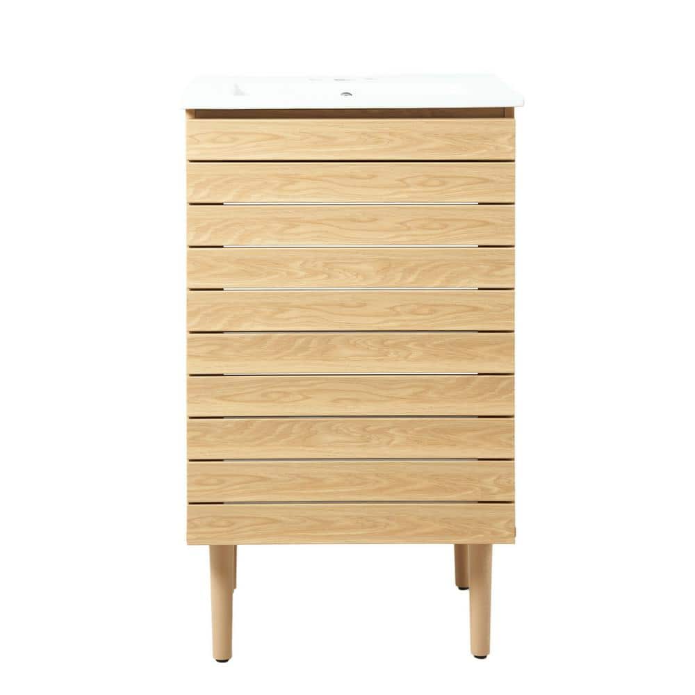 Oak 20" Modern Linear Slat Bath Vanity Cabinet