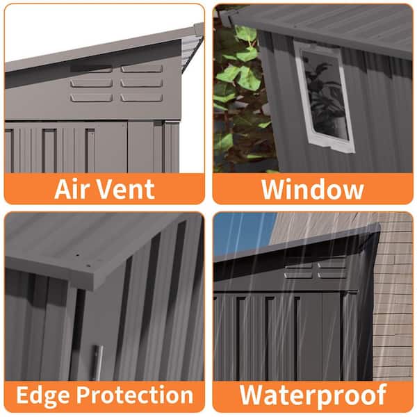 4 ft. W x 9 ft. D Metal Shed with Sloping Roof, 2 Vents and 1 Side Open Door,Outdoor Storage Sheds in Gray (34 sq. ft.)