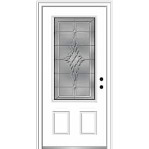36 in. x 80 in. Grace Left-Hand Inswing 3/4-Lite Decorative Primed Fiberglass Prehung Front Door, 4-9/16 in. Frame